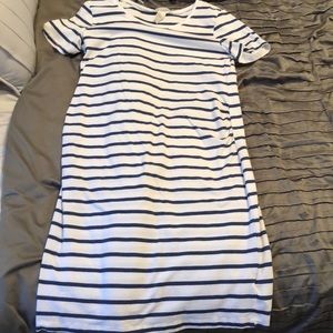 Blue and white striped maternity dress